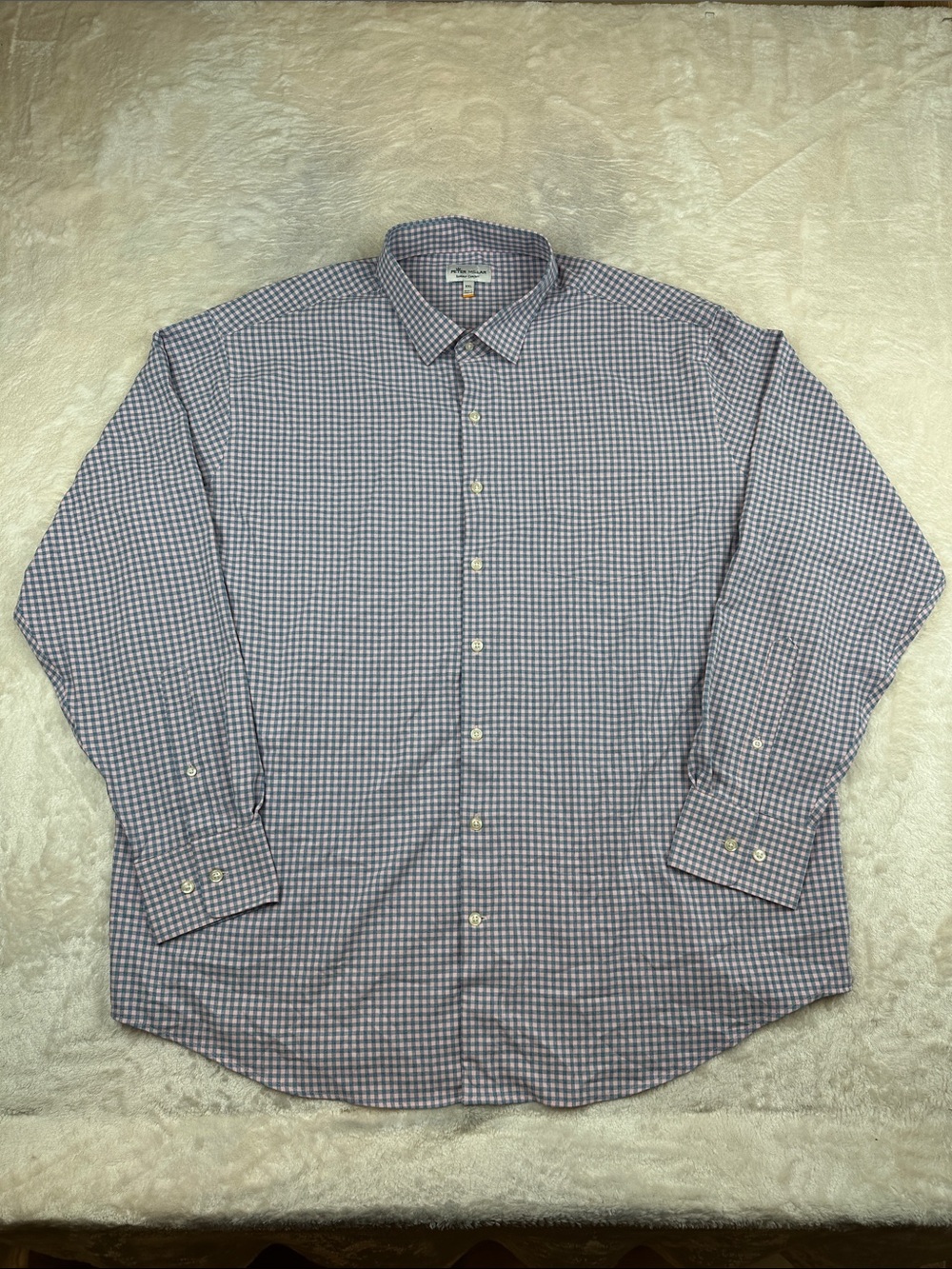 Peter Millar Summer Comfort Shirt Mens XXL Pink Blue Gingham Check Long Sleeve